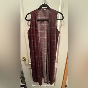 LuLaRoe Burgundy Stripe Joy Vest Duster